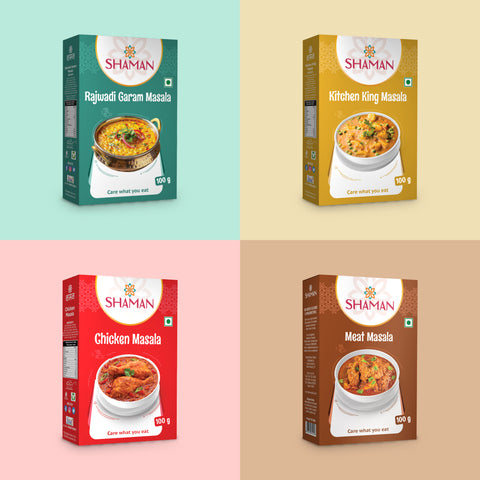 Masaledar Zaika Combo - Meat Masala, Chicken Masala, Kitchen King Masala, and Rajwadi Garam Masala